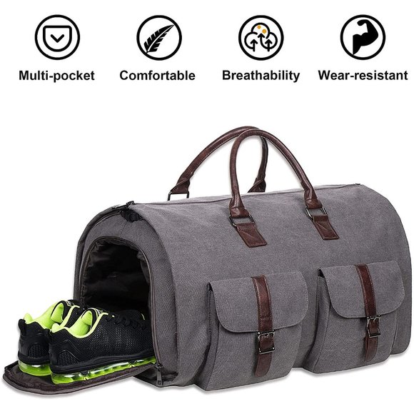 Carry On Garment Bag - Travel Business - Canvas Duffel Bag with Shoe Compartment - Picture 6 of 7